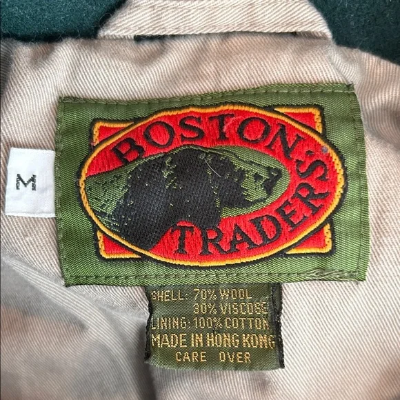 Vintage Boston Traders Men’s Wool Blend Green Bomber Jacket Size M Zip Front - Picture 2 of 12